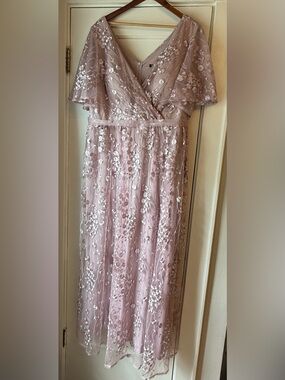 NWOT SHEIN Blush Pink Floral Embroidered Maxi Dress Size 3XL